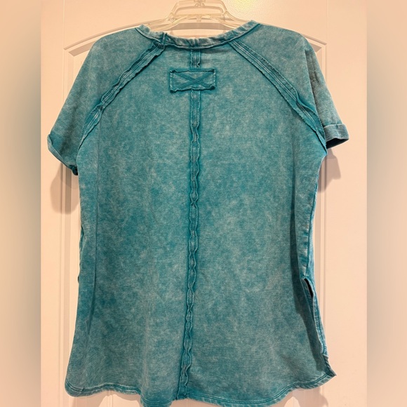 Zenana Mineral Wash Cuffed Sleeve Shirt - Picture 2 of 4